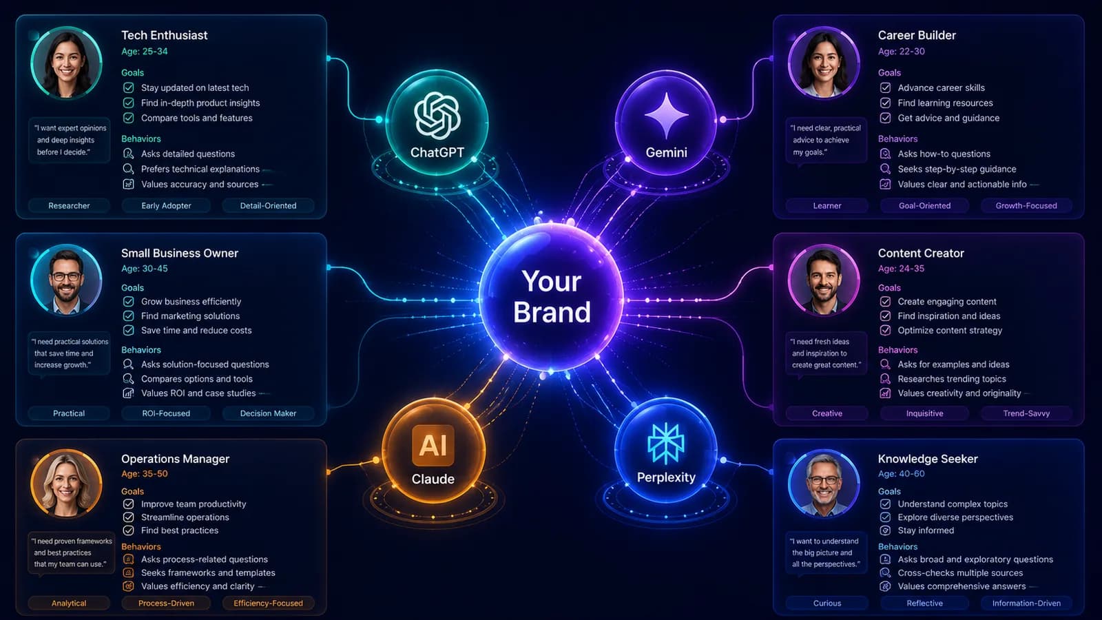 Personae dashboard: user profiles around a brand and AI engines